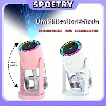 Mini Umidificador Portátil Usb Led e Projeção  Aromatizador De Ambiente Purificador De Ar Casa carro Escritório EscolaLM