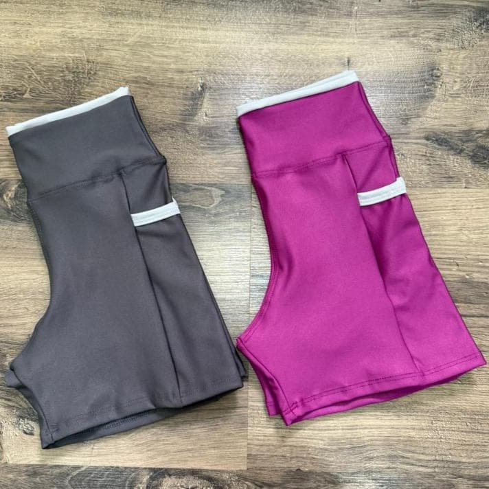 Kit 2 Shorts Line Feminino Bolso Lateral Corrida Ciclismo Roupa Academia Fitness Sem Transparência