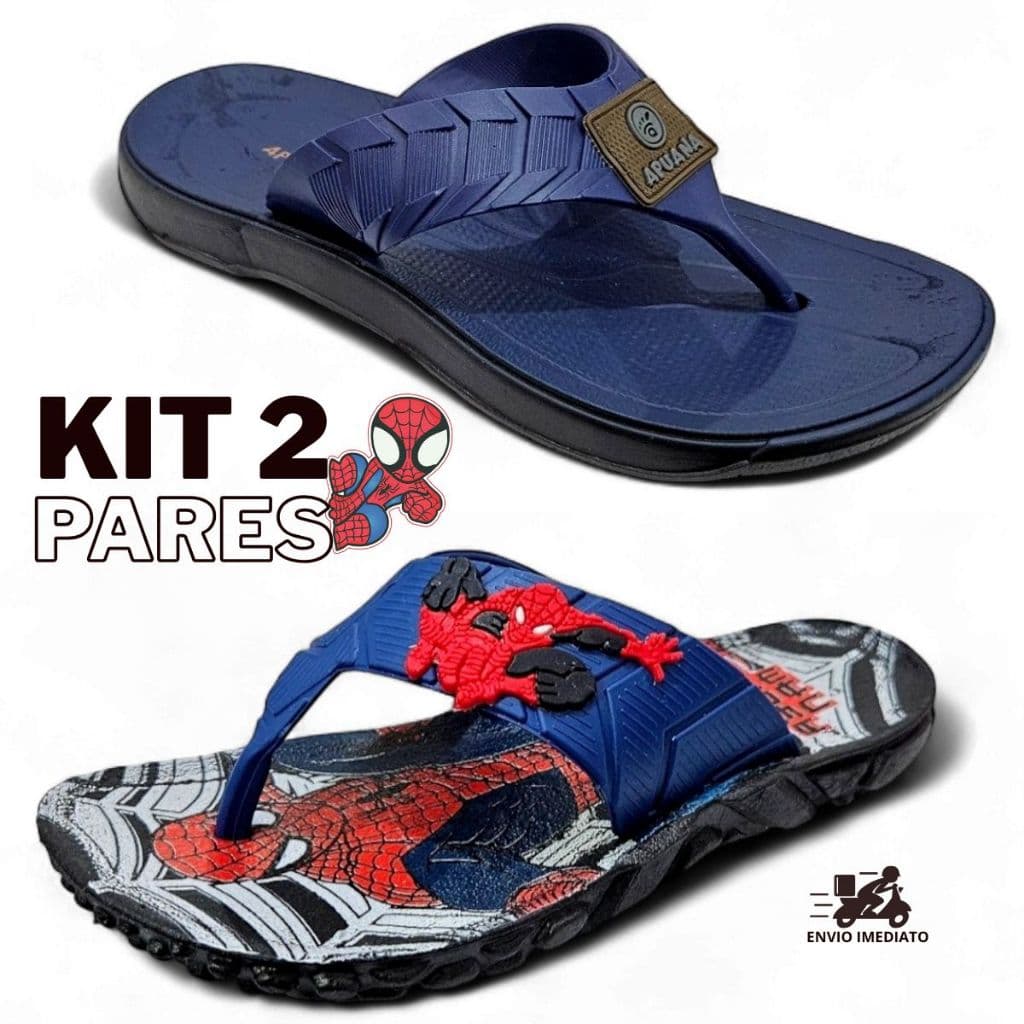 Kit 2 Pares Chinelo Masculino Tratorado Infaltil + Chinelo Infantil Masculino Dedo Frente Escola