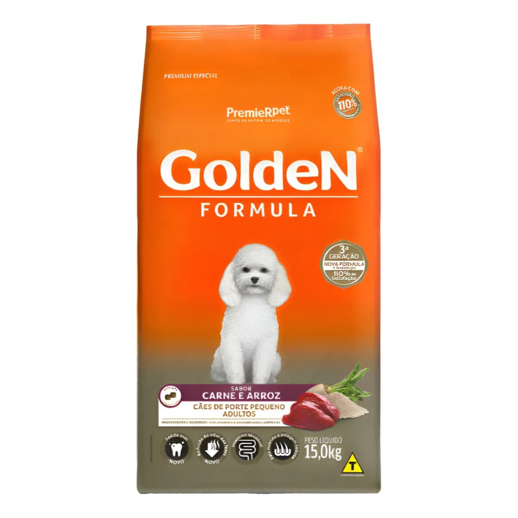 Ração Golden Formula Cães Adultos Mini Bits Porte Pequeno Carne E Arroz 15kg