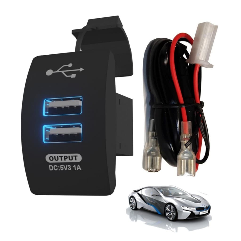 Tomada Carregador Veicular Duplo USB 6820 Neon Azul Para Carro Moto Caminhão Barco Lancha Onibos