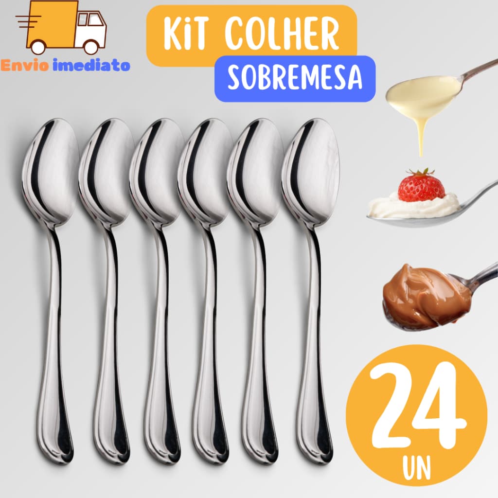Kit C/24 Colher De Sobremesa Aço Inoxidável Cozinha Restaurante Buffet Faqueiro