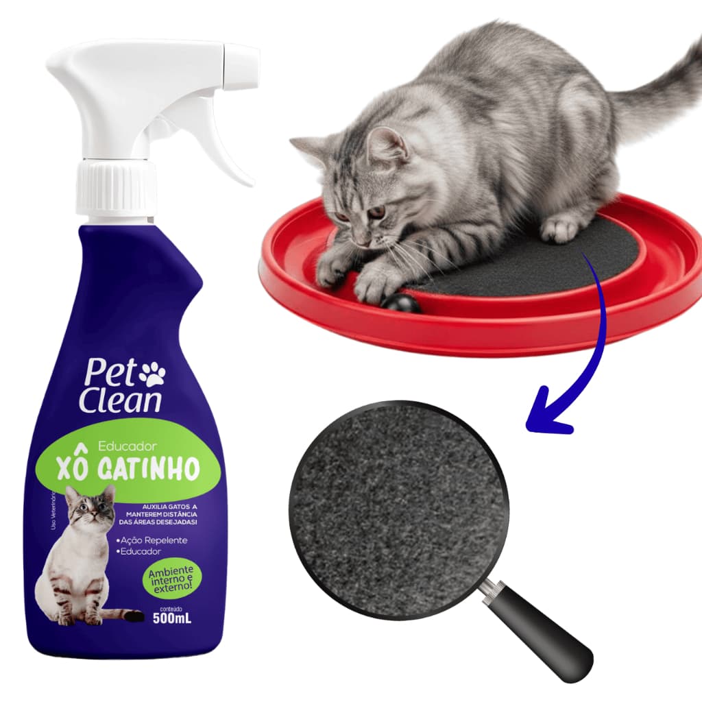 Arranhador Redondo Para Gato Antistresse Com Bolinha Brinquedo Gatos + Xô Educador Gatinho 500ml