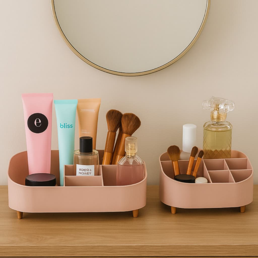 Kit 2 Caixas Organizadoras de Mesa Multiuso Porta Maquiagem Cosméticos Com Divisões