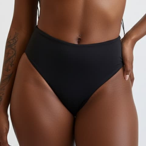 Calcinha de biquíni Hot Pants PRETA, Cintura Alta, Chapa Barriga, Fio Dental
