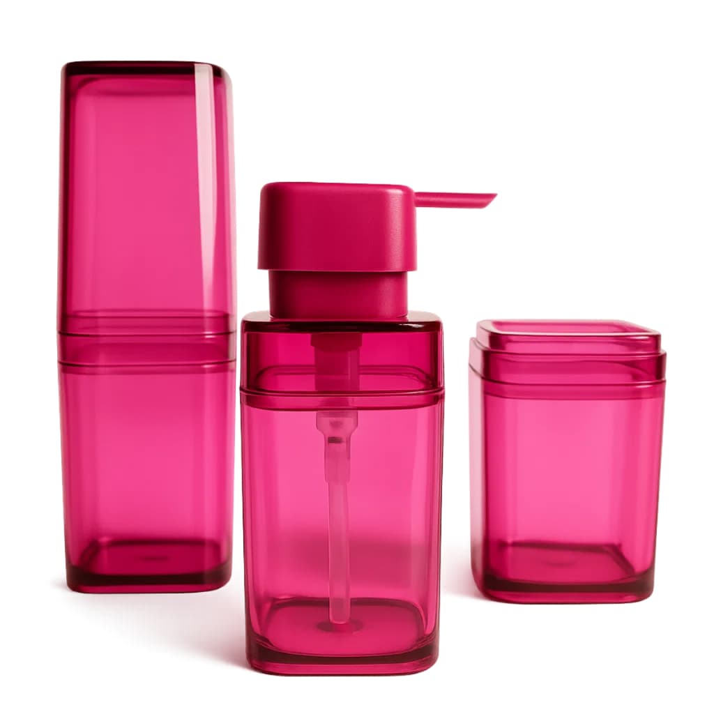 Conjunto Banheiro Acrílico Completo Dispenser Sabonete + Potes Porta Algoão Cotonete