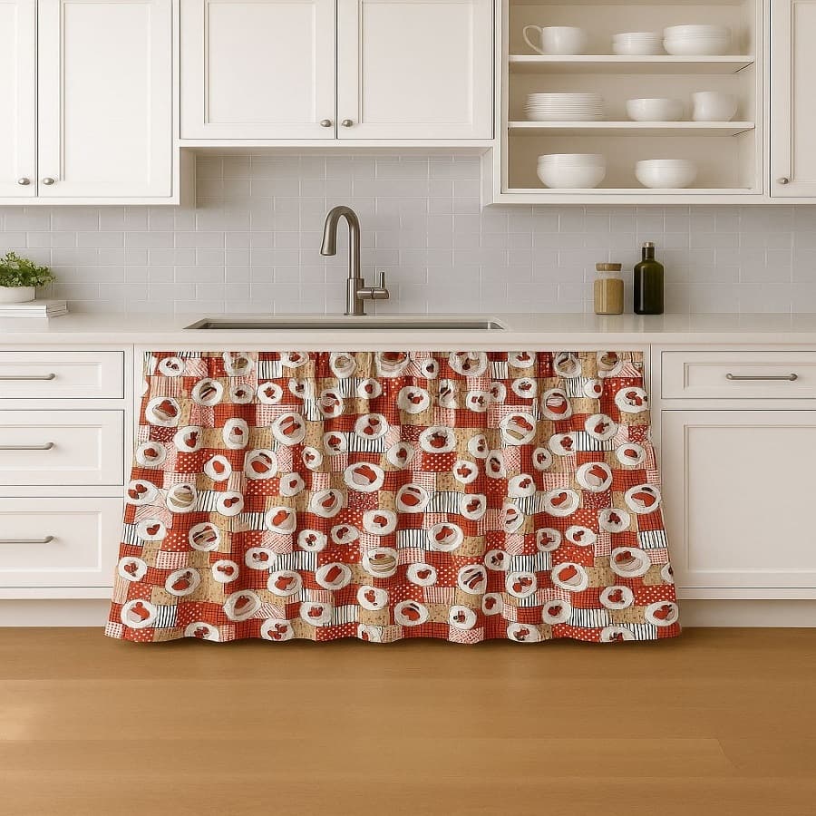 Cortina para Pia Cozinha Varão Passante 2,80m x 0,80cm Tecido Estampado