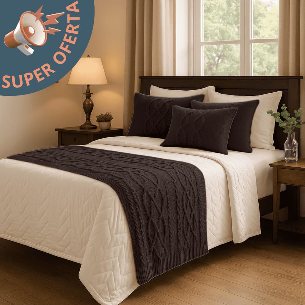 Kit Manta Peseira Trico Cama Casal Queen King 260cm + 2 Capas Almofadas 100% Algodão Luxo Premium