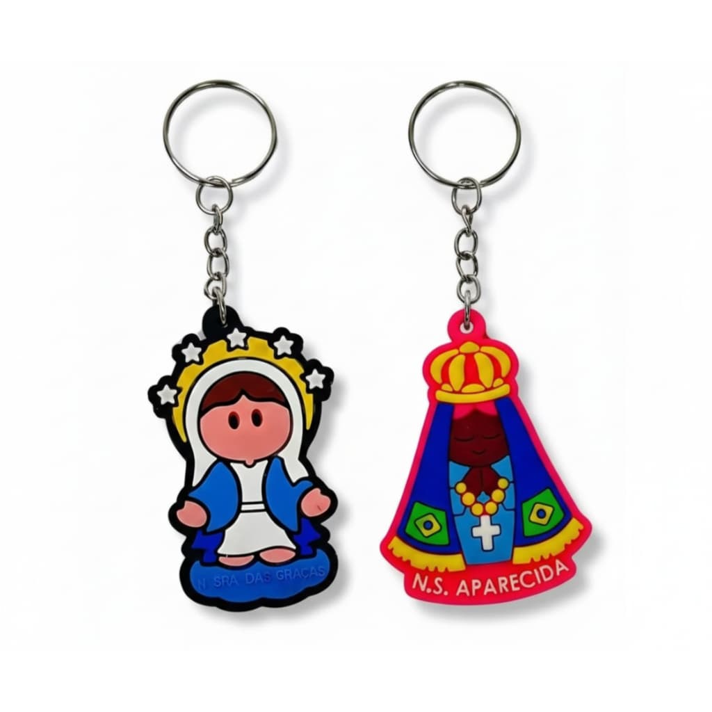 🙏 KIT 2 CHAVEIROS DE BORRACHA – NOSSA SENHORA APARECIDA E NOSSA SENHORA DAS GRAÇAS 🌹