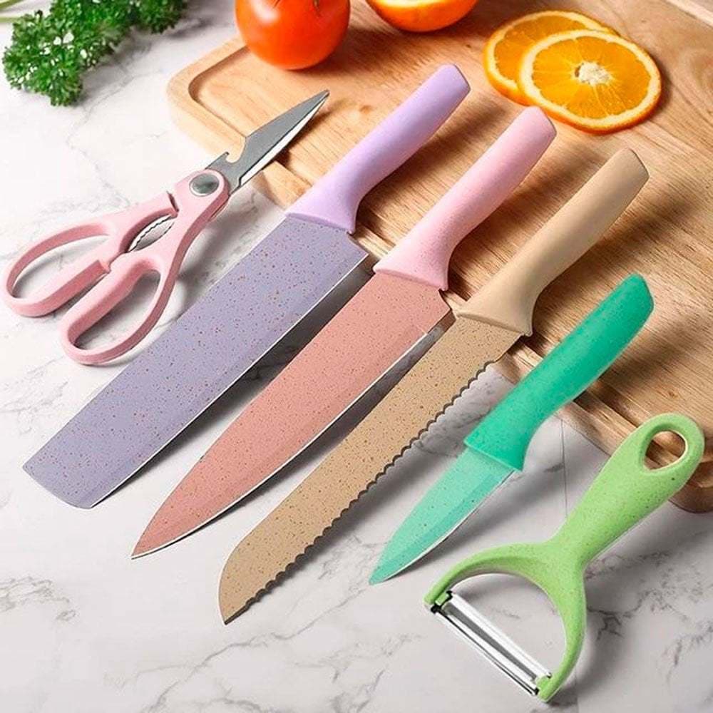 Kit Facas de Cozinha 6 Peças com Facas Descascador de Legumes e Tesoura Linha Chef