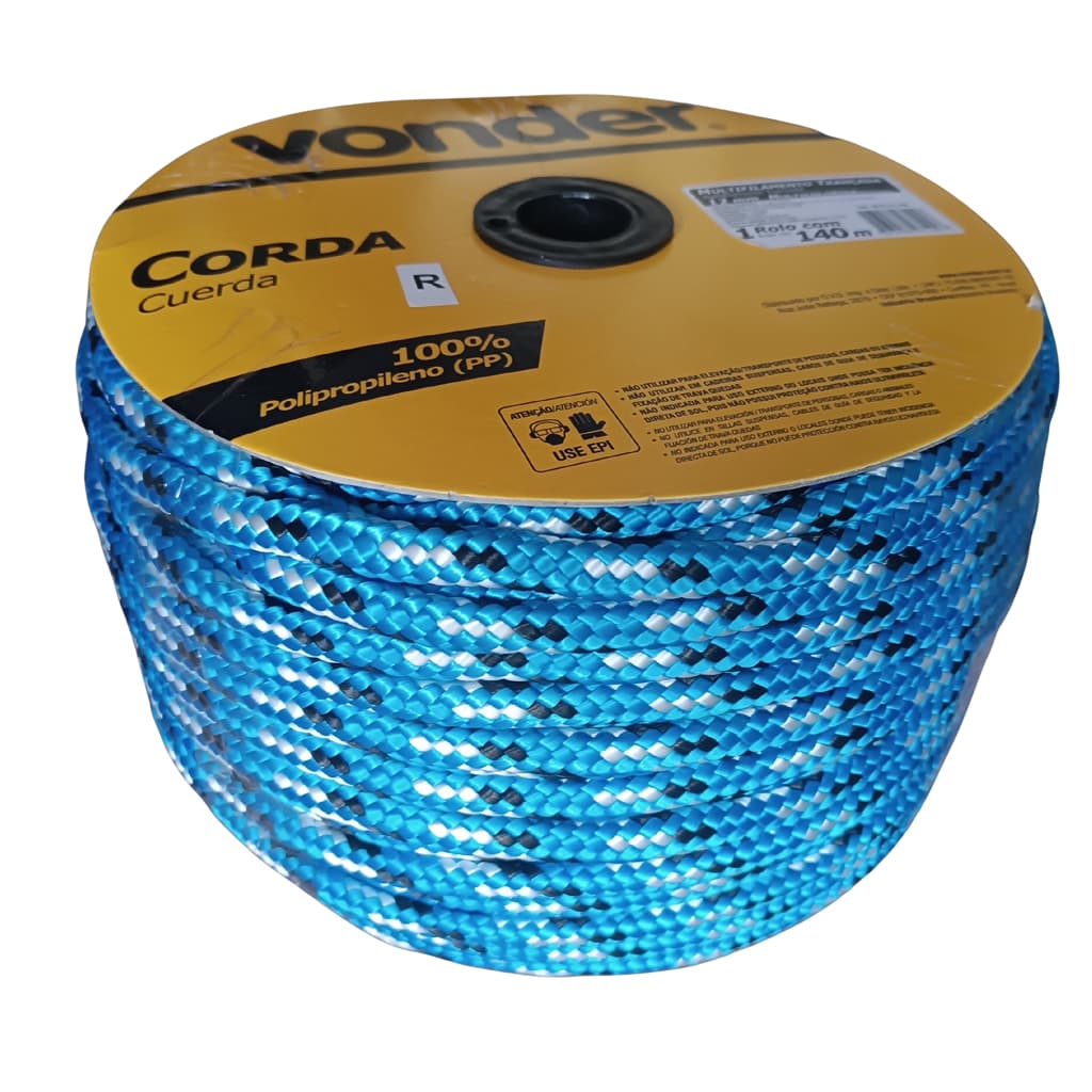 CORDA MULTIFILAMENTO TRANÇADA 12 MM - AZUL COM TRACOS BRANCO E PRETO - 40 METROS - VONDER