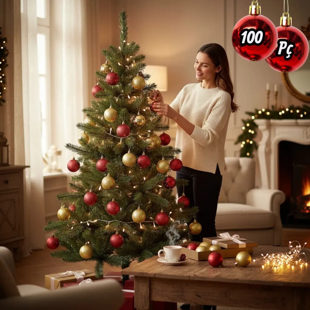 Kit 100 Bolas Natal Decoração Enfeite Árvore Linha Premium luxo