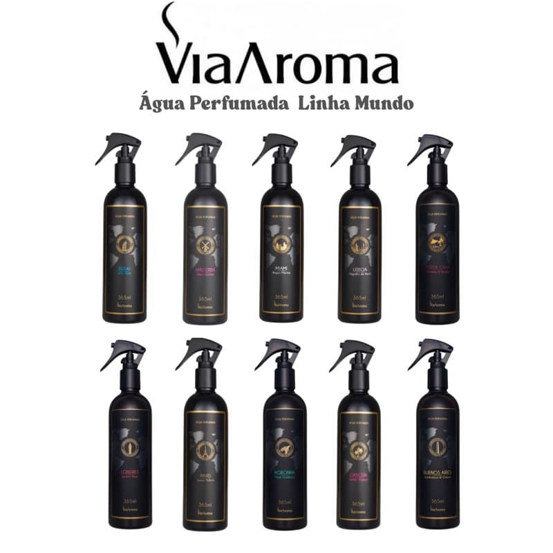 Água Perfumada Via Aroma 365ml Spray para Tecidos Linha Mundo