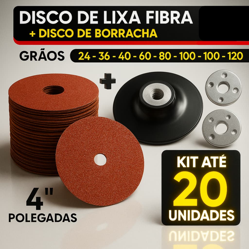 Kit Base + Disco de Lixa Fibra Para Madeira Ferro 4 Polegadas 4.1/2'' Suporte Disco de Borracha Lixadeira Esmerilhadeira