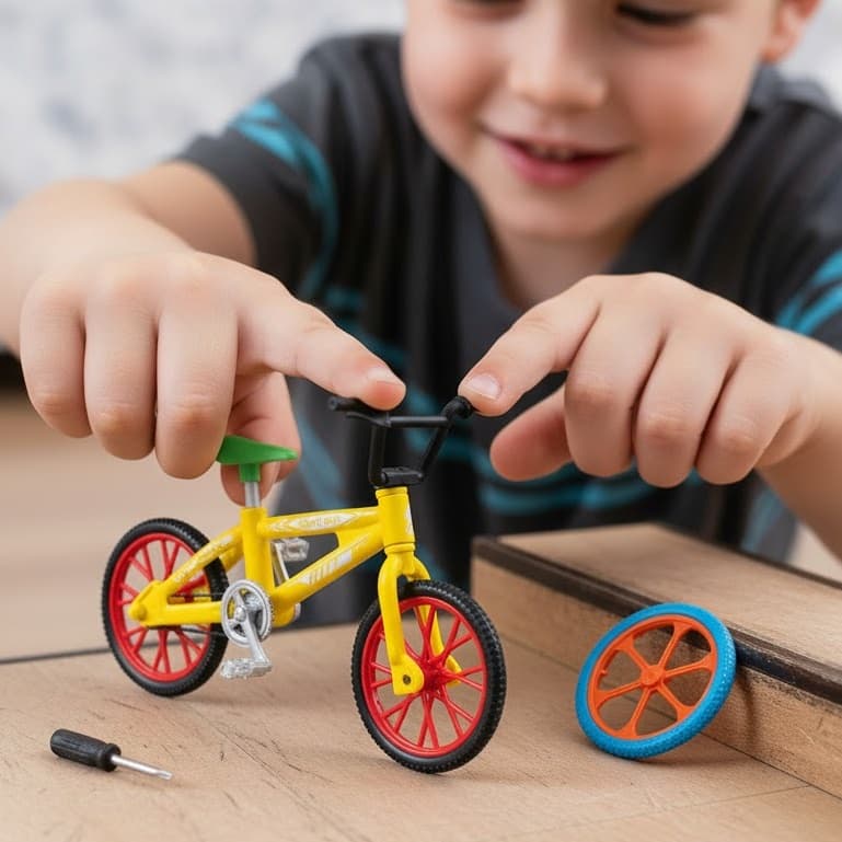 Kit Bicicleta De Dedo Acessórios Personalização Manobras Amarela Divertida Ajuda Coordenação Motora