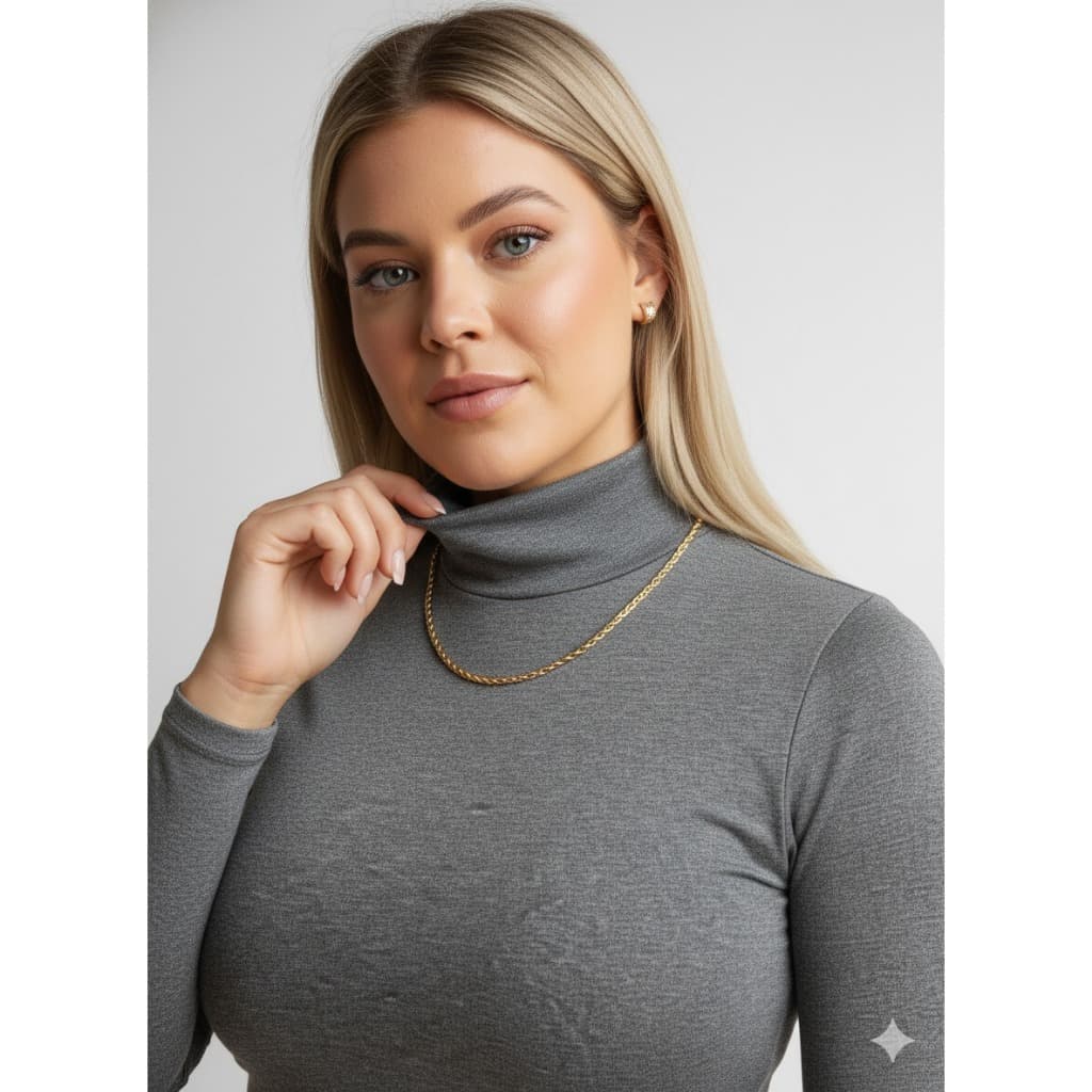 Blusa Cacharrel Feminina Manga Longa Segunda Pele Suplex Gola Alta Estilosa