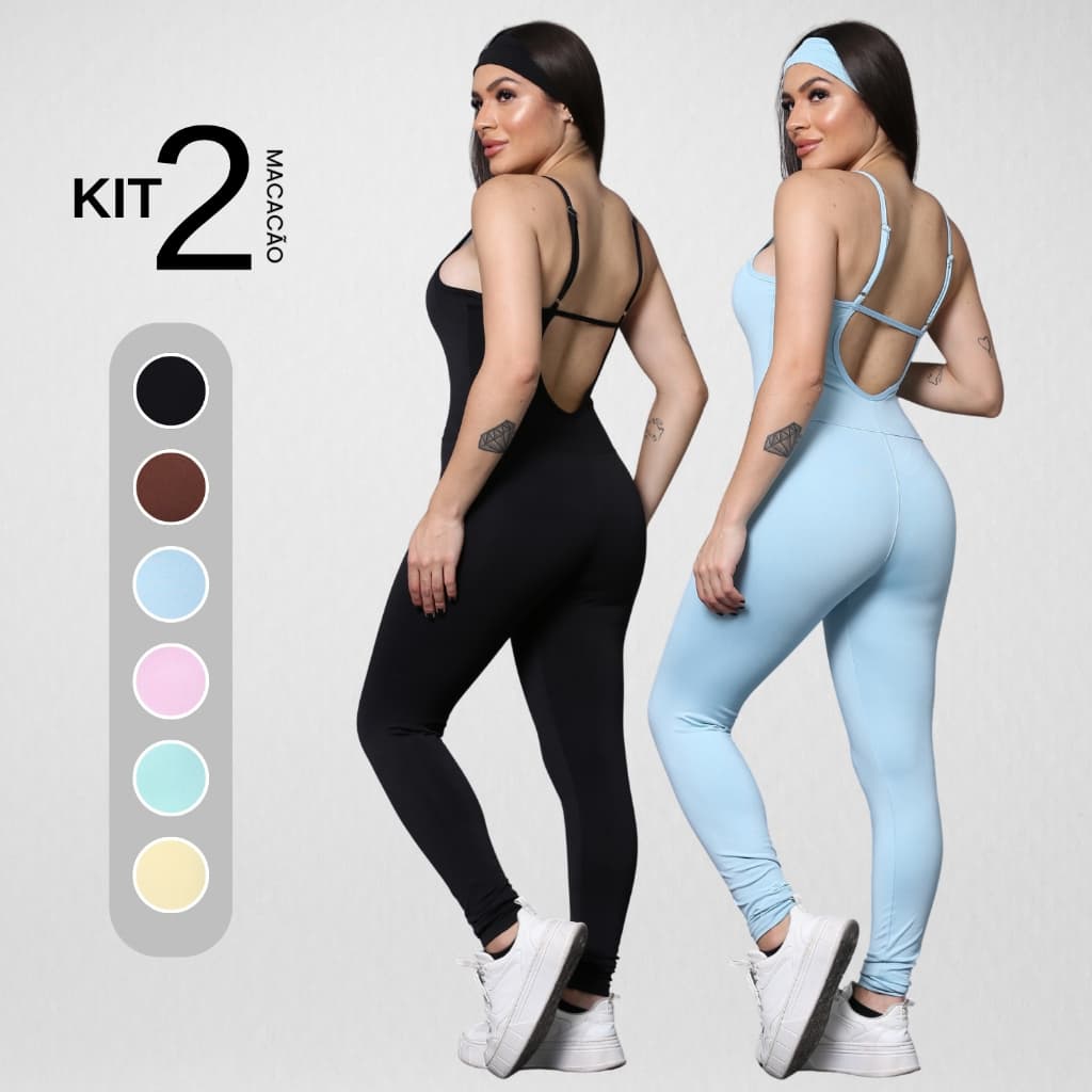 Kit 2 Macacão Longo Com Faixa Suplex Roupa Macaquinho Confortável Zero Transparência Fitness