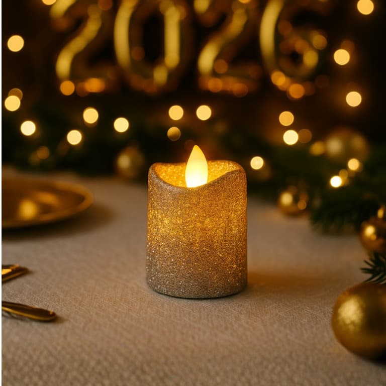 Kit com 6 Velas Glitter - Luz de Chá Led - Decoração de Festas Especiais - Bateria Inclusa