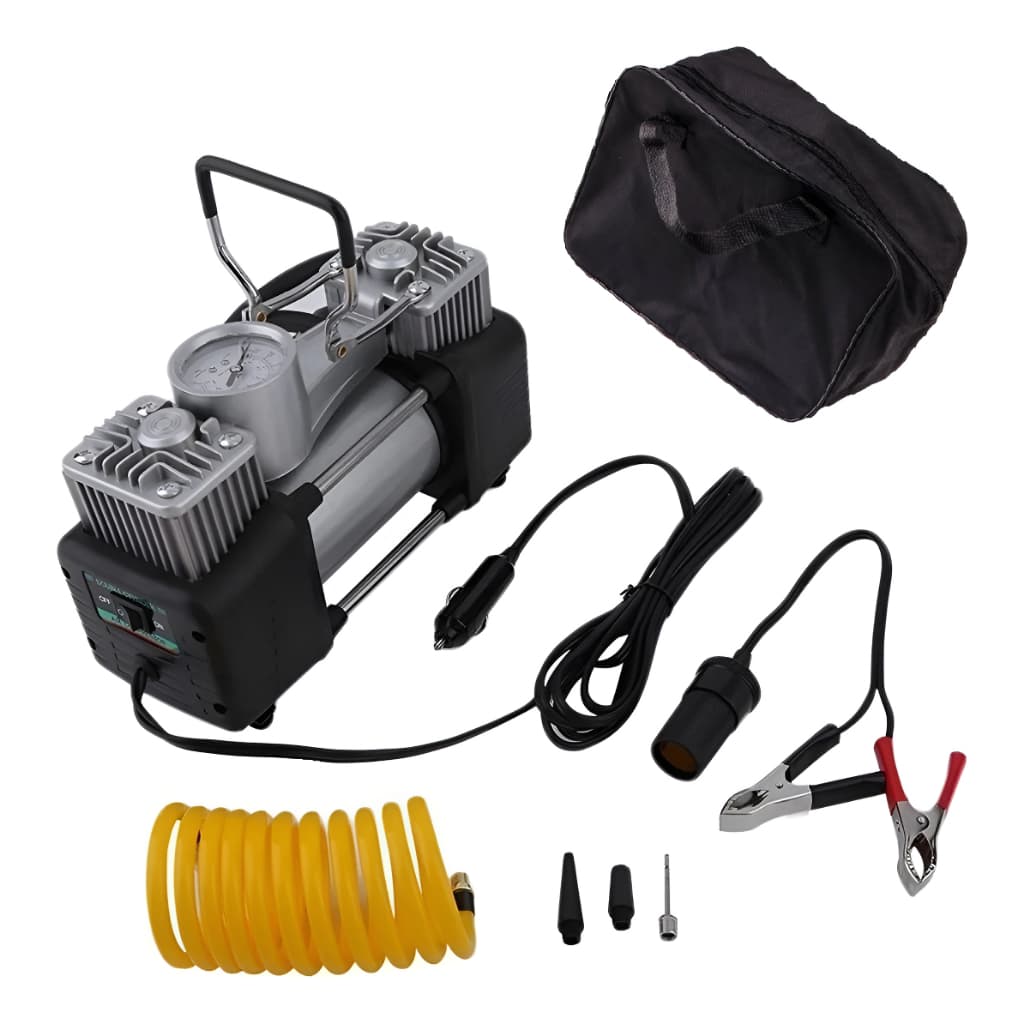 Mini Compressor De Ar Portátil 12v 2 Cilindros Potente - Preto