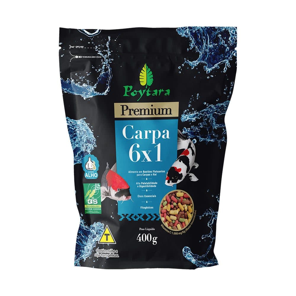 Ração Poytara Carpa Premium 6x1 400g Saco Abre e Fecha