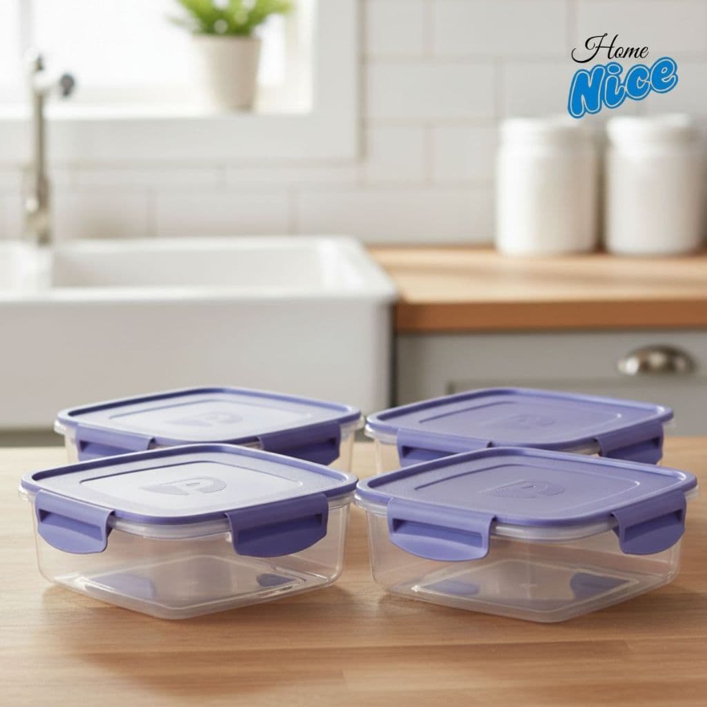 4 Pote Quadrado Safety Click Cores Variadas Plástico 3 Litros