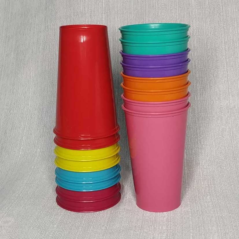 KIT 20 COPOS 350ML PLÁSTICO REFORÇADO COLORIDO PARA CRIANÇA - FESTA -SUCO-ÁGUA