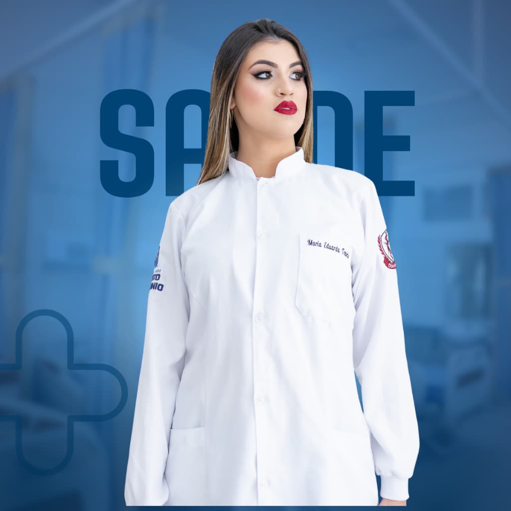 Jaleco Avental Feminino Acinturado Branco Gabardine Enfermeira Médica Manga Longa C/Punho