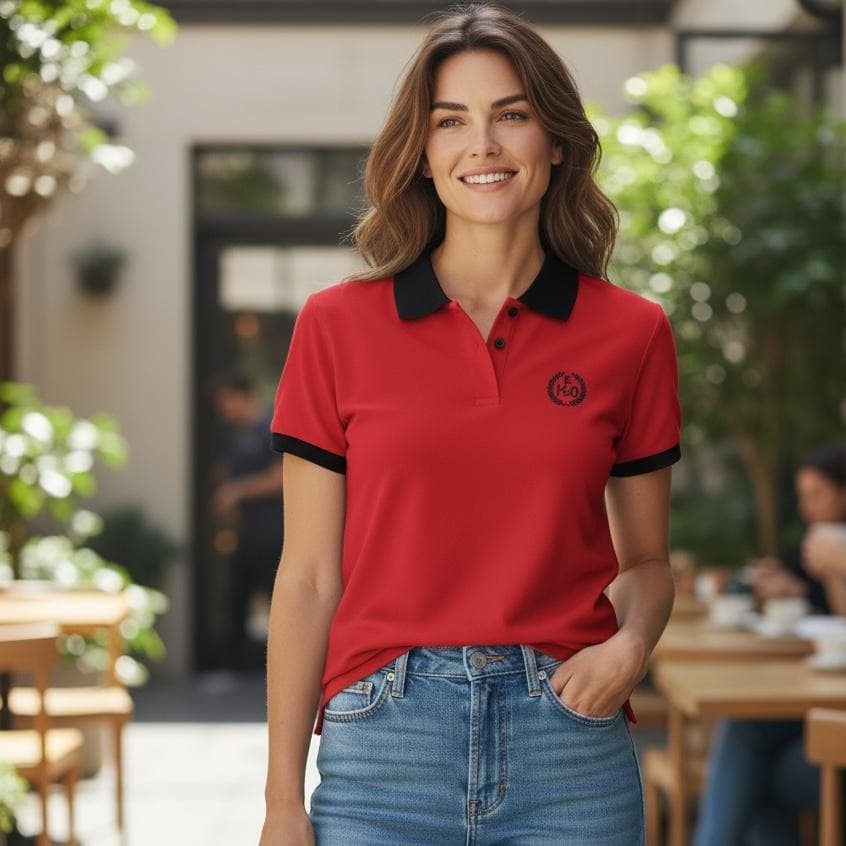 Blusa Feminina Gola Polo Algodão Bordada Casual Confortável Dia a Dia