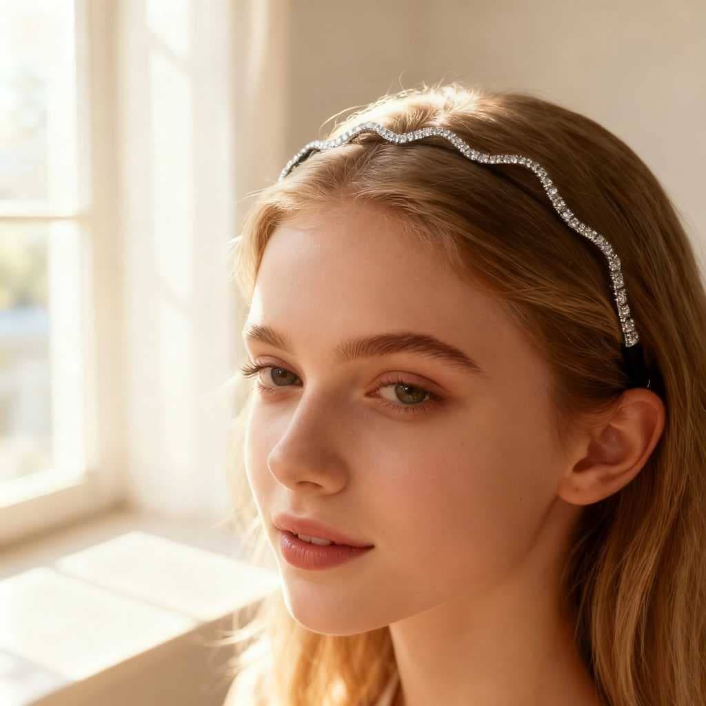 Arco de Cabelo com Strass Ondulado Luxo – Dourado ou Prateado