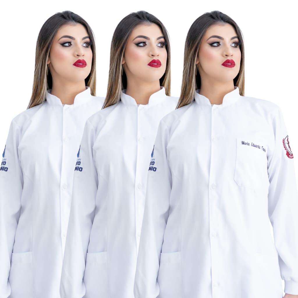 Jaleco Feminino Gola Padre Gabardine Premium Com Punho e Botão Manga Longa Atacado Acinturado