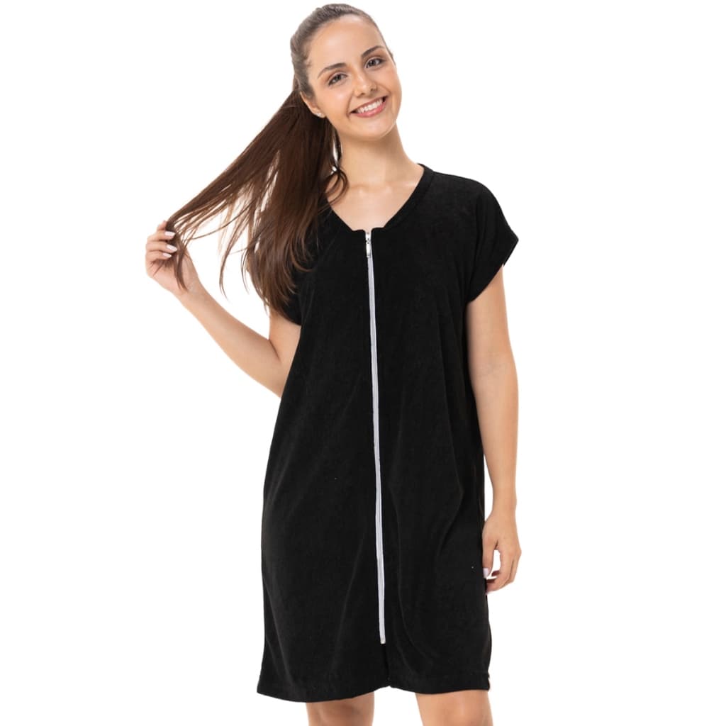 Roupão Atoalhado Feminino Adulto Elastano Manga Curta Com Ziper Macio Envio Rápido