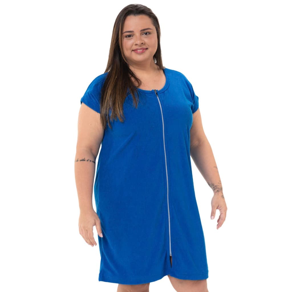Roupão Atoalhado Adulto Feminino Elastano Ziper Toque Macio Felpudo