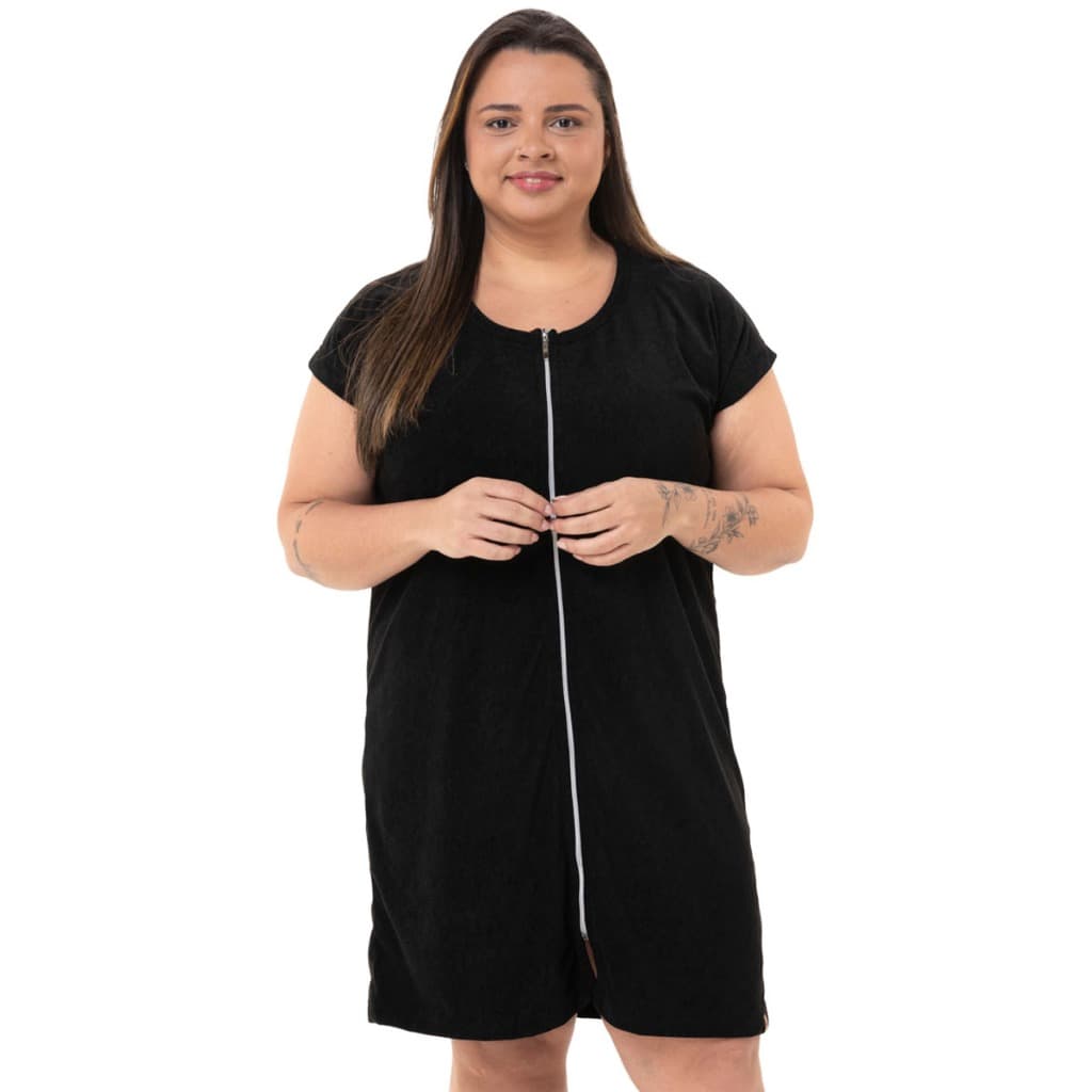 Roupão Atoalhado De Banho Adulto Feminino Plus Confortável Elastano Ziper