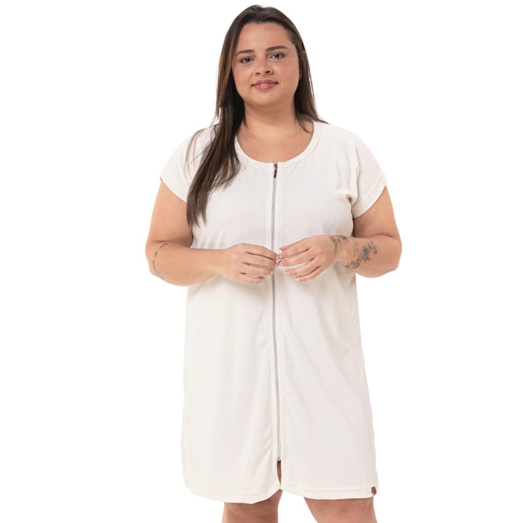 Roupão De Banho Atoalhado Feminino Com Ziper Toque Macio Plus Adulto