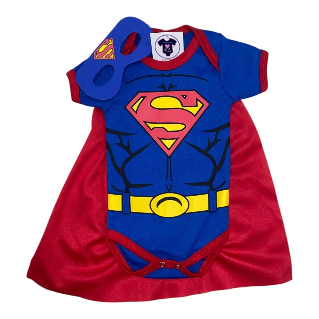 Body Bebe-Menino  Superman+ Máscara +Capa- SUPER HEROIS - Mesversario Temático