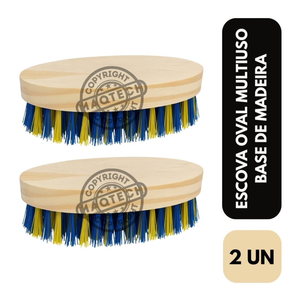 2 Escovas Oval Multiuso Base Madeira Cerdas Firmes Limpeza Pesada Tênis Roupa Tapete Lavanderia Casa