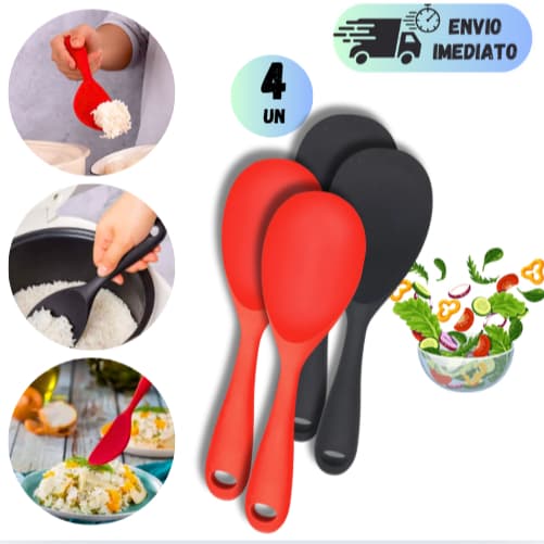 KIT 4 COLHER SILICONE DE ARROZ PARA SERVIR GRANDE REDONDA COZINHA E RESTAURANTE ALTA TEMPERATURA