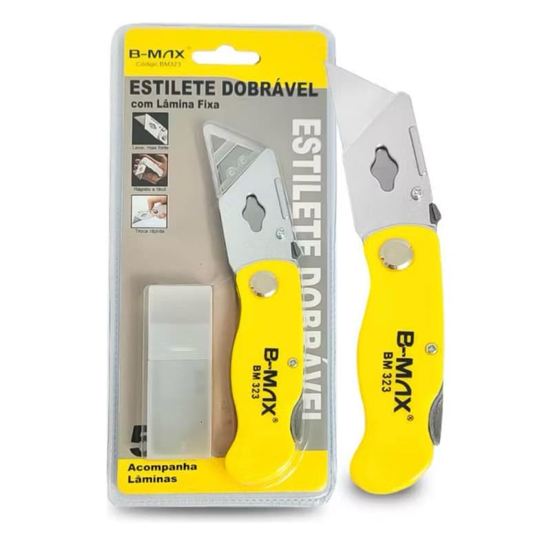 Estilete Profissional Retratil Trapezoidal De Segurança Com 5 Lâminas Extras Metal Reforçado