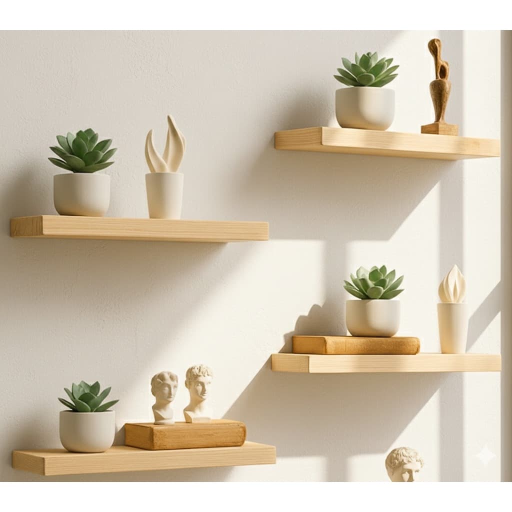 Kit 4 Prateleiras Madeira + Kit Instalação Pinus 30cmx10cm Nichos Decoração Banheiro Quarto