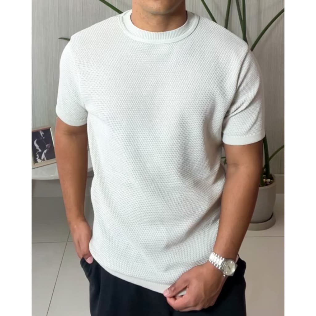 Camiseta Masculina Estilo Oversized Manga Curta  Trabalhada Social Malha T Shirt Elegante