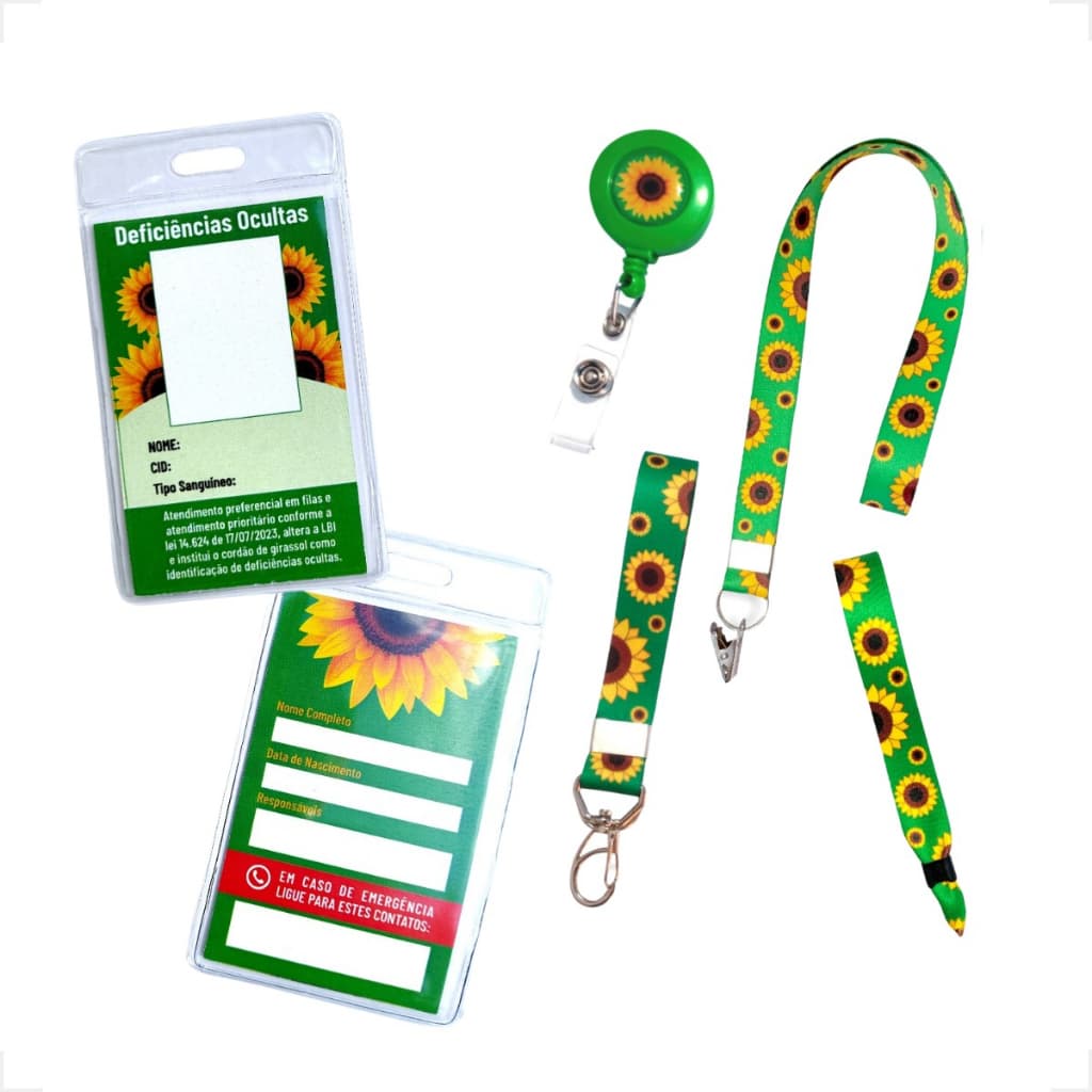 Crachá Deficiências Ocultas + Cordão Porta Crachá + Pulseira