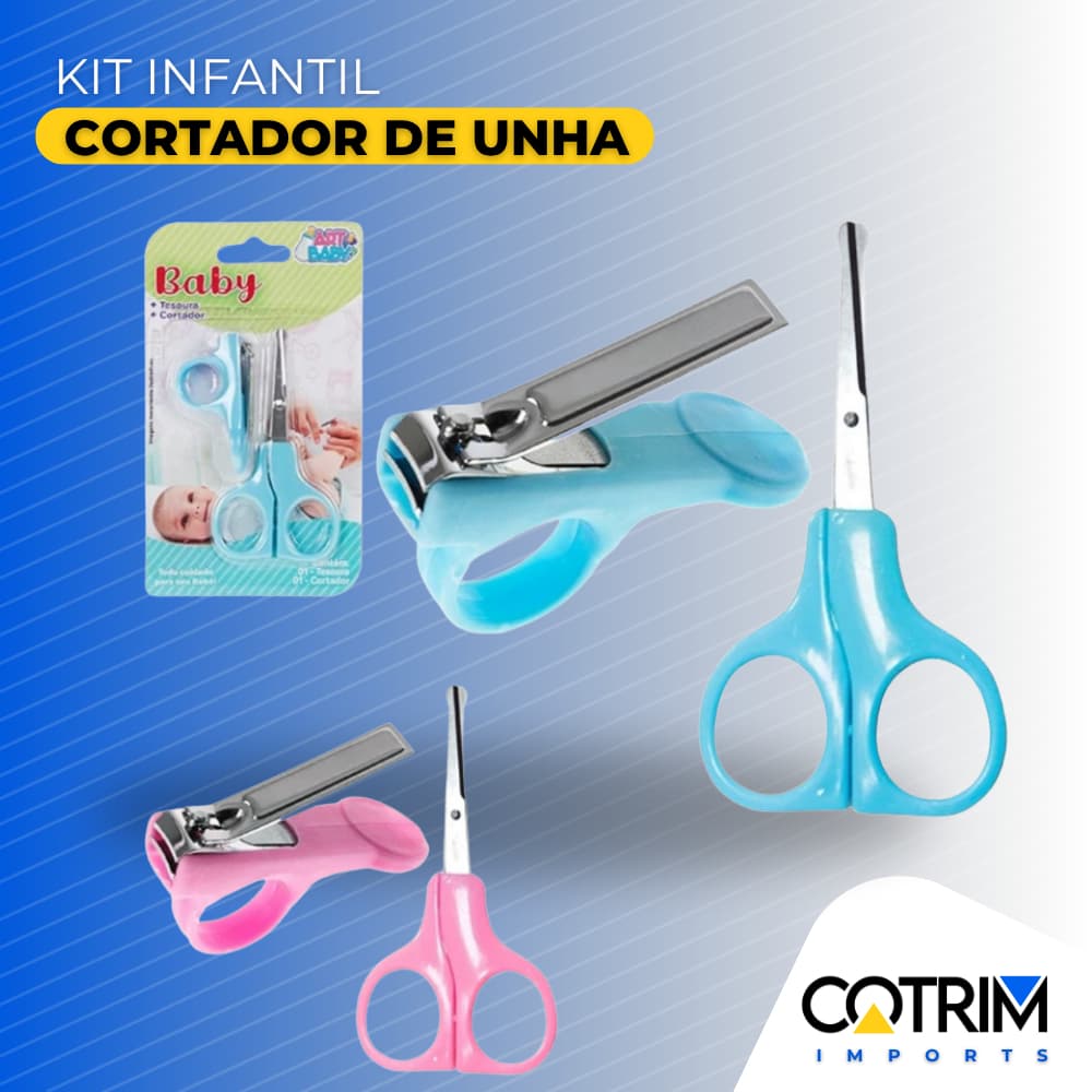 Kit Cortador e trim de Unha Bebe Baby Cuidados Manicure e Higiene Tesoura Cortador Rosa e Azul