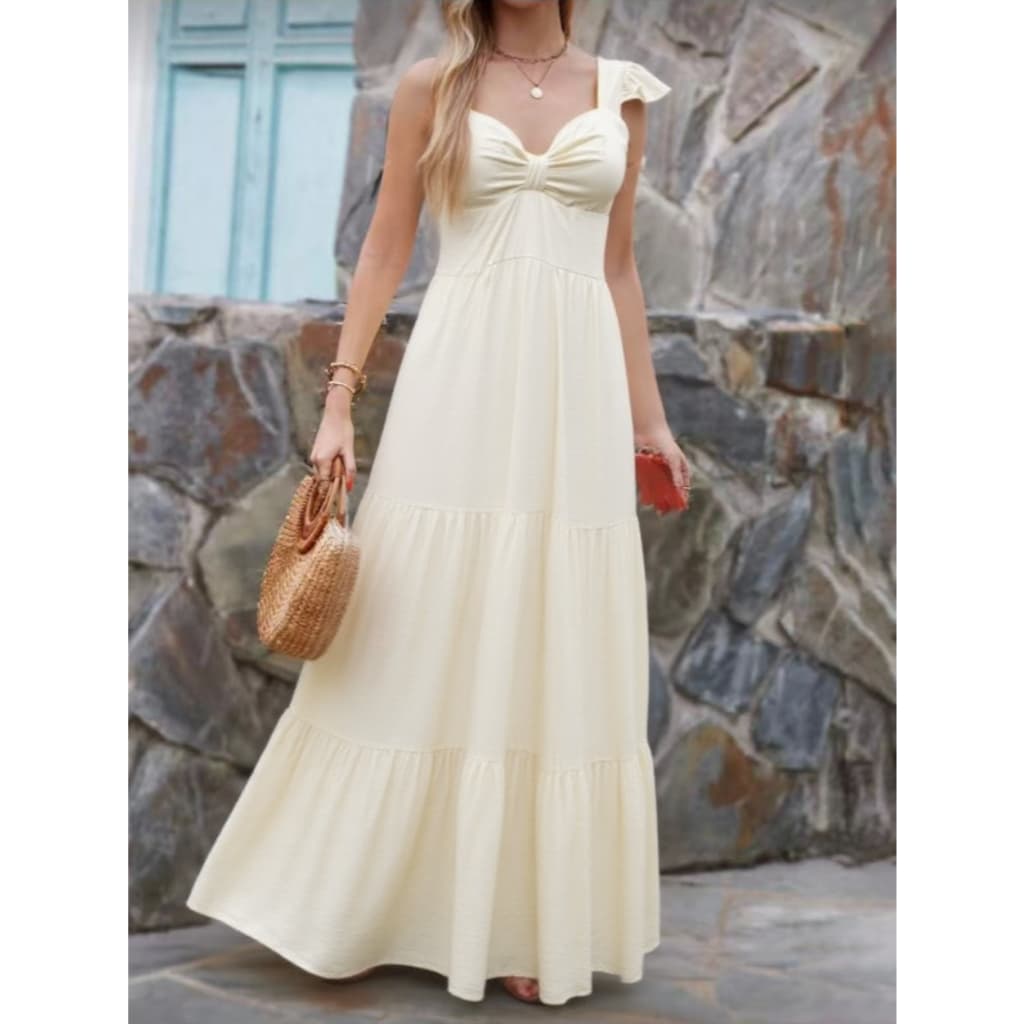 Vestido Longo Tubinho Com Babado Looks De Praia e Férias Para Mulheres Feminina Confortavel Verão Primavera Simples Bain