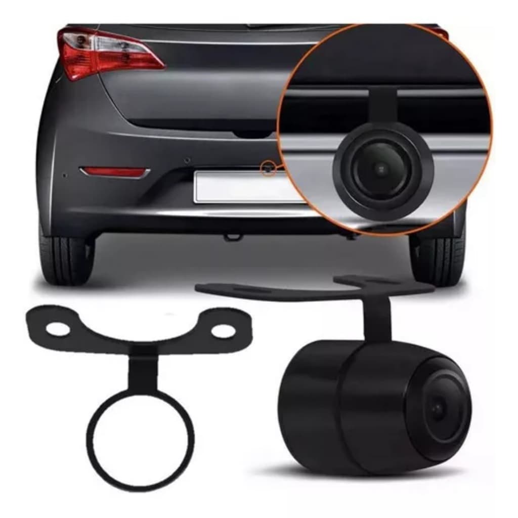 Câmera de Ré Automotiva Redonda Borboleta 2 em 1 com Visão Noturna e Linha Guia