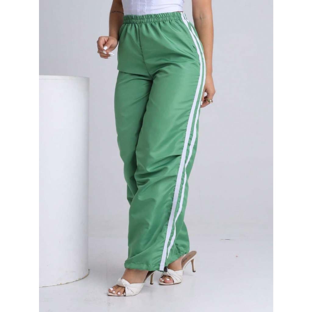 Calça Pantalona Feminina Street Giovanna Com faixas Laterais elástico na barra Tactel