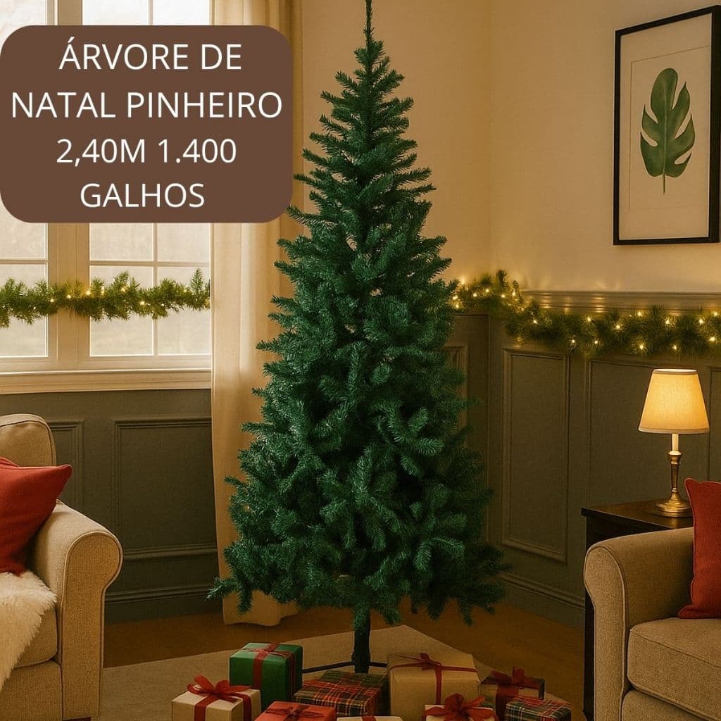 Árvore De Natal Pinheiro 2,40m 1.400 galhos Base de Metal Premium - Verde