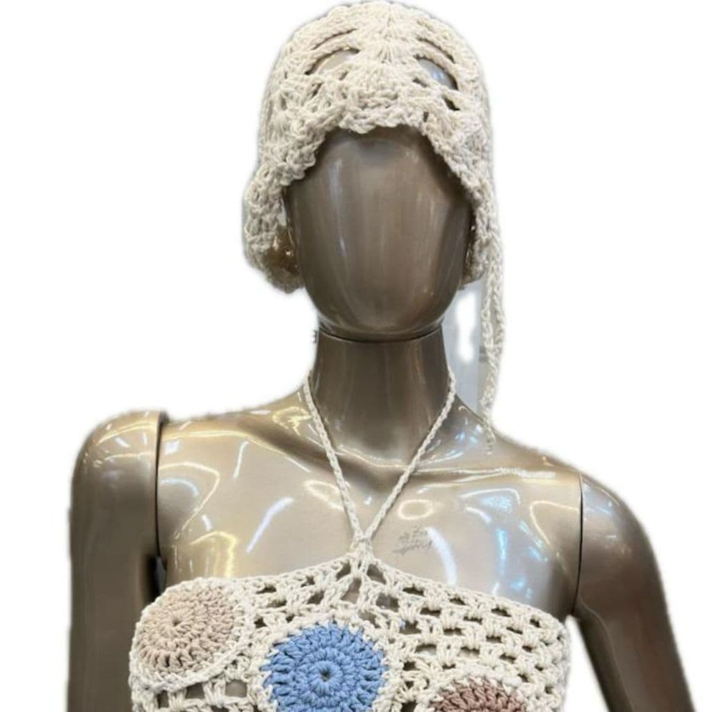Toca bandana tecido trico moda croché com cordão marrante Tam unico