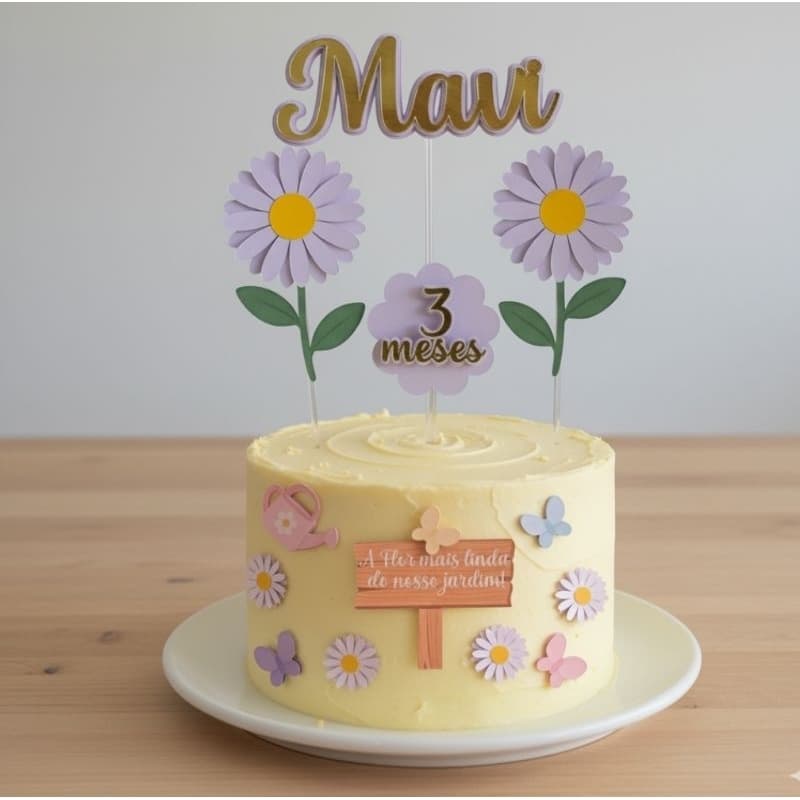 ENVIO RÁPIDO Topo de bolo Mesversário Jardim das Margaridas| Personalizado|  Aniversário|Mesversário