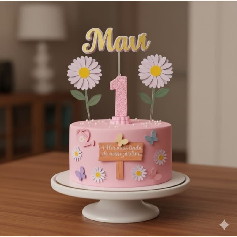 ENVIO RÁPIDO Topo de bolo Jardim das Margaridas com vela de Biscuit| Personalizado| Aniversário Margaridas