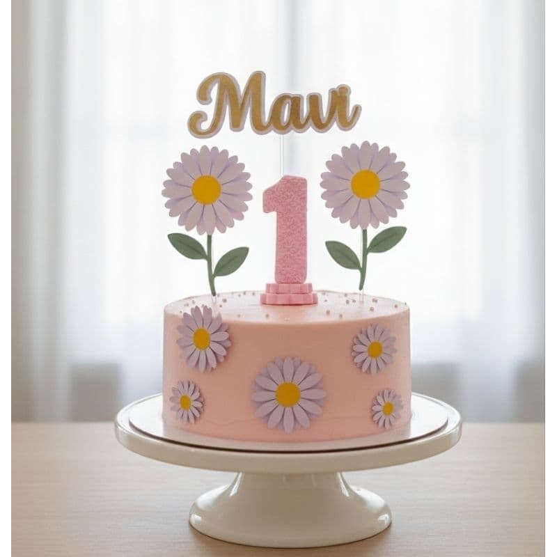 ENVIO RÁPIDO Topo de bolo Margaridas com vela de biscuit | Personalizado| Aniversário